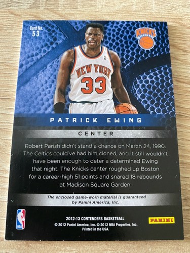 2012-13 Panini Contenders PATRICK EWING Materials Patch Card /49ππ - Picture 2 of 4