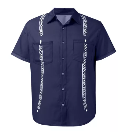 Men's Guayabera Cuban Beach Wedding Short Sleeve Button Up Casual Dress Shirt - Picture 14 of 30