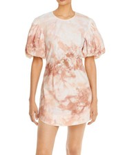 A.L.C. Jess Pink Puff Sleeve Crew Neck Tie Dye Mini Dress Size XS
