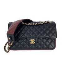 Chanel Calfskin Quilted Strap into Flap Black Burgundy Shoulder Bag Ebay Live