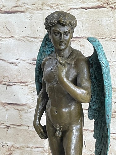 Reimagining of Michelangelo's David w/ Angel Wings Bronze Statue Sculpture Nude - Picture 7 of 10