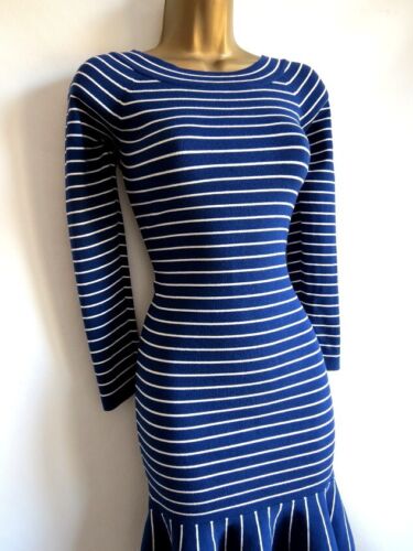Karen Millen blue stripe bodycon dress size 12 10. - Picture 1 of 5