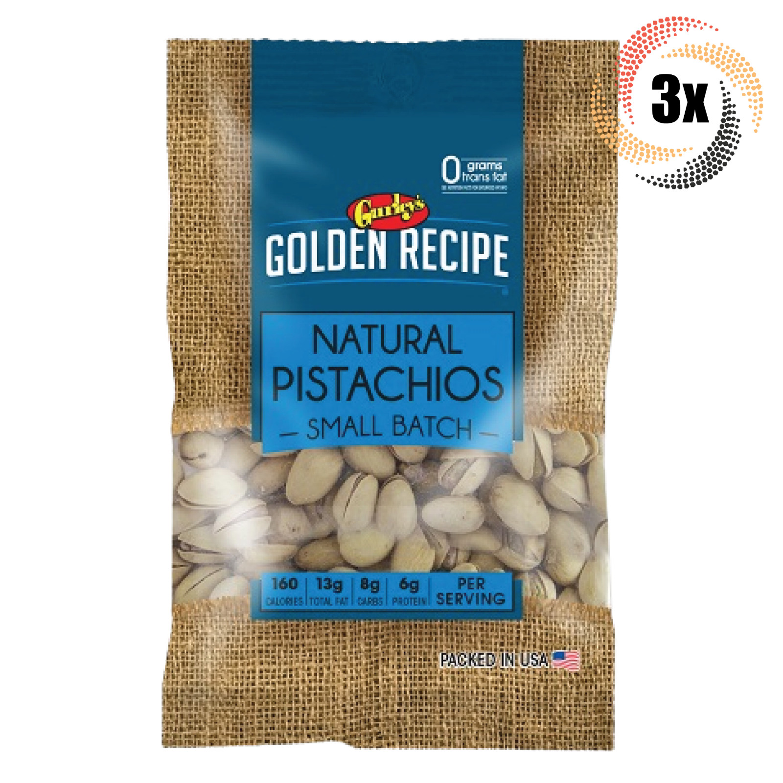 3 пакетика Gurleys Golden Recipe с натуральными фисташками | Небольшая партия | 2,25 унции