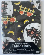 Vintage 1990s 60" Round Halloween Table Cloth Haunted House, Elrene, Woolworth