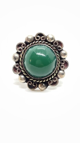 Vintage Sterling Silver Mexico Chrysoprase Stone Ring Size 5 - Picture 5 of 8