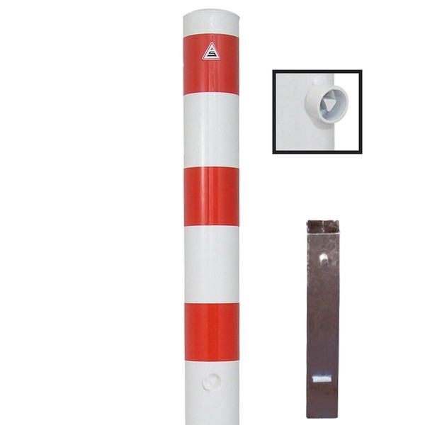 Absperrpfosten Herausnehmbar Mit Dreikant 108 Mm Stahlrohr Weiß Rot-image