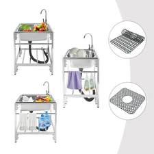 Stainless Steel Single Bowl Basin Sink Kitchen Sink Freestanding, Sink Mats