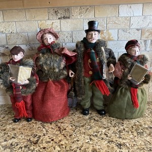 Victorian Christmas Carolers Family of 4 - Resin And Cloth
