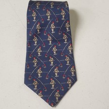 Polo Ralph Lauren Silk Tie Fishing Print Americana Made in USA Navy Blue Novelty