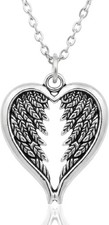 Stainless Steel Guardian Angel Wings Heart Necklace, Handmade Remembrance Charm