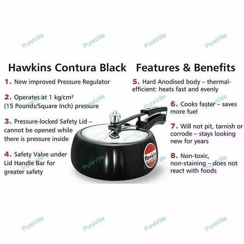 New Hawkins Contura Black Inner Lid Aluminium Pressure Cooker - Picture 28 of 44