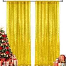 2 PCS 28FT Yellow Sequin Backdrop Curtains Panels Photography Party Decor