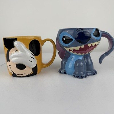 Disney Store Lilo & Stitch & Mickey Mouse 3D Figur Tassen Blau Gelb
