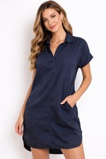 Adriano Goldschmied Collared Blue Shirt Dress Front Pocket Minimalist Classic