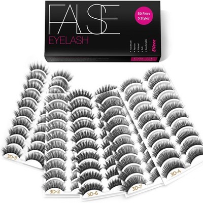 Eyelashes, (50 Pairs,5 Styles) Luxurious Faux Mink Lashes Natural Look Wispy ...