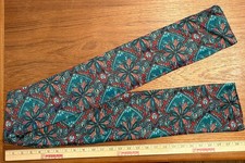 vintage blue, teal, red, and black long rectangular scarf