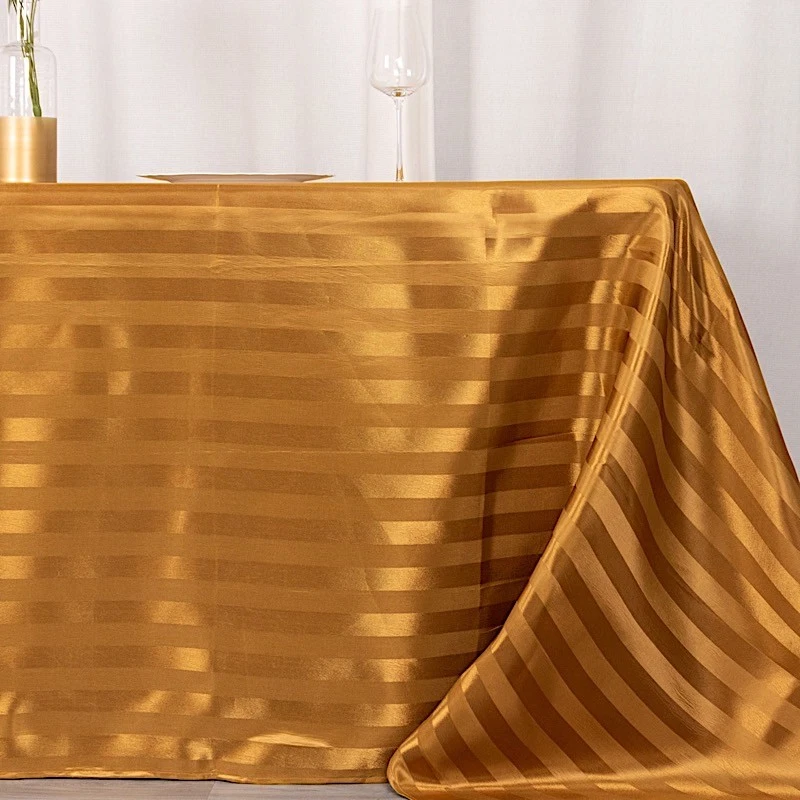 90"x132" GOLD Stripes Satin Rectangular TABLECLOTH Table Linen Party Event - Image 4 of 4