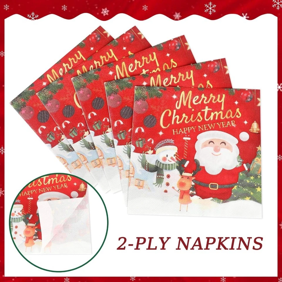 175 Piezas Platos y Servilletas de Papel de Navidad Reno, Árbol, Campana Pequeña Desechables Foto 4 de 4