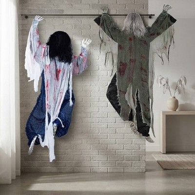 2er-Pack 35,4'' Klettern Zombie Wanddeko-Gruselige Halloween Requisite für Outdoor Spaß