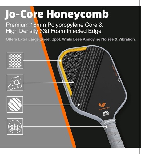 Pickleball Paddles Paddle Carbon Fiber Jojolemon with a 16mm Shark Power Black - Afbeelding 3 van 23