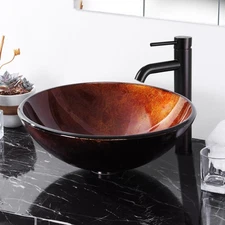 Tempered Glass Vessel Sink Bathroom Lavatory Round Bowl Vanity Pattern Basin
