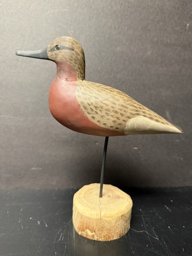 Bertie Pittman (1951-2017) Red Knot Shorebird Carved Decoy, Signed, Tack Eyes