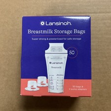 Lansinoh Breastmilk Storage Bags, 50 Count with 2 Pump Adapters, 6 Ounce