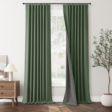 2 PCs Olive Green Linen Blackout Curtains 84 Inch Long for Living Room, Therm...
