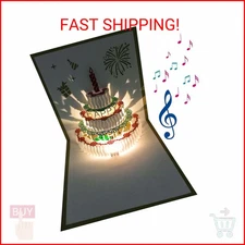 Akeydeco 3D Pop Up Birthday Cards,Warming LED Light Birthday Cake Music Happy Bi