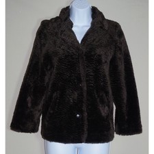 Young Gallery Vintage Faux Fur Jacket Brown Textured Coat Medium Made in USA