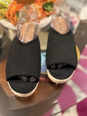 Me Too Black Knit Espadrilles Wedges for SZ 9 Comfortable Slip On Platform
