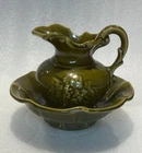 Vintage McCoy Pottery Green Drip Glaze Pitcher & Basin Bowl Set