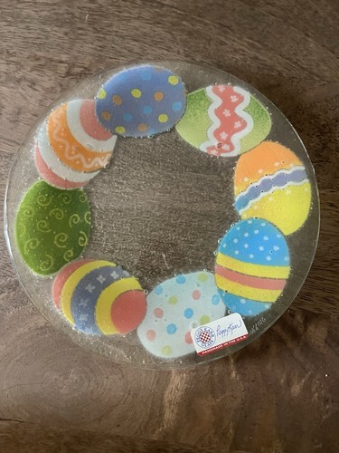 Vintage RARE Peggy Karr Easter Egg Fused Glass Plate 7.75”