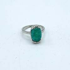 Green Faux Stone Silver Tone Ring Size 8.5