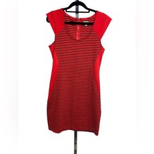 Guess bodycon knit dress red and black striped shirt sleeve size medium NWOT