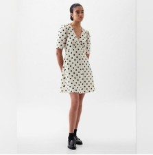 NWT Gap Linen-Blend Button Mini Dress Polka Dot white black MEDIUM sundress