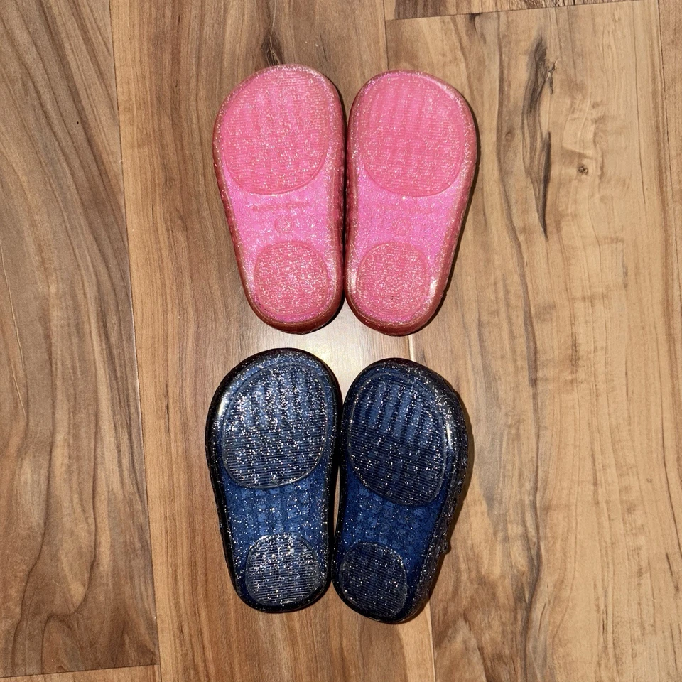 Dos pares lindos zapatos de gelatina de bebé - talla 2 (3-6mos) y2k niña rosa púrpura Foto 3 de 3