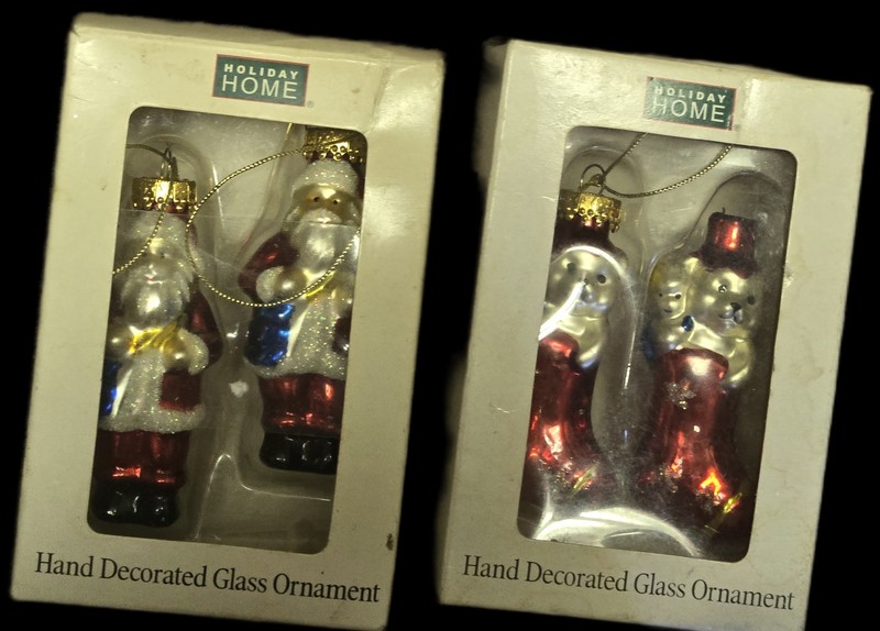 2 VTG 2 pc 2" Mercury Glass Xmas Ornaments Santas by Garden Ridge new in box