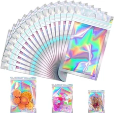 100 Pcs Mylar Bags, Smell Proof Bags with Clear 2.4*3.9inch, Holographic 