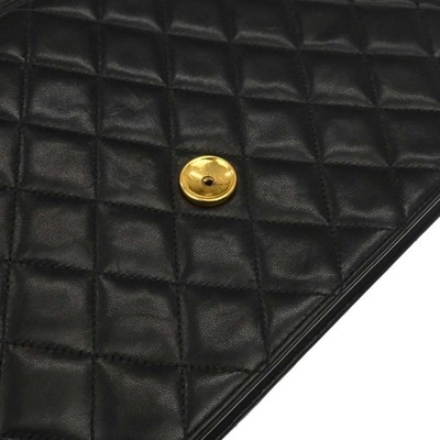 Chanel Black Lambskin Pushlock Medium Half Flap Shoulder Bag