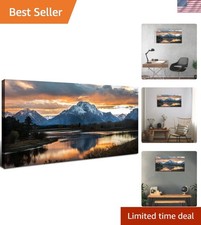 Water-Resistant 20x40'' Sunset Mountain Art - Grand Teton, Ready to Hang