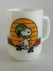 Vintage Snoopy Skateboard Anchor Hocking Milk Glass Mug Peanuts USA 1958 Retro