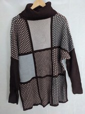 Shein Lune Hem Slit Mix Pattern High Neck Pullover Size Large Brown Ladies Knit