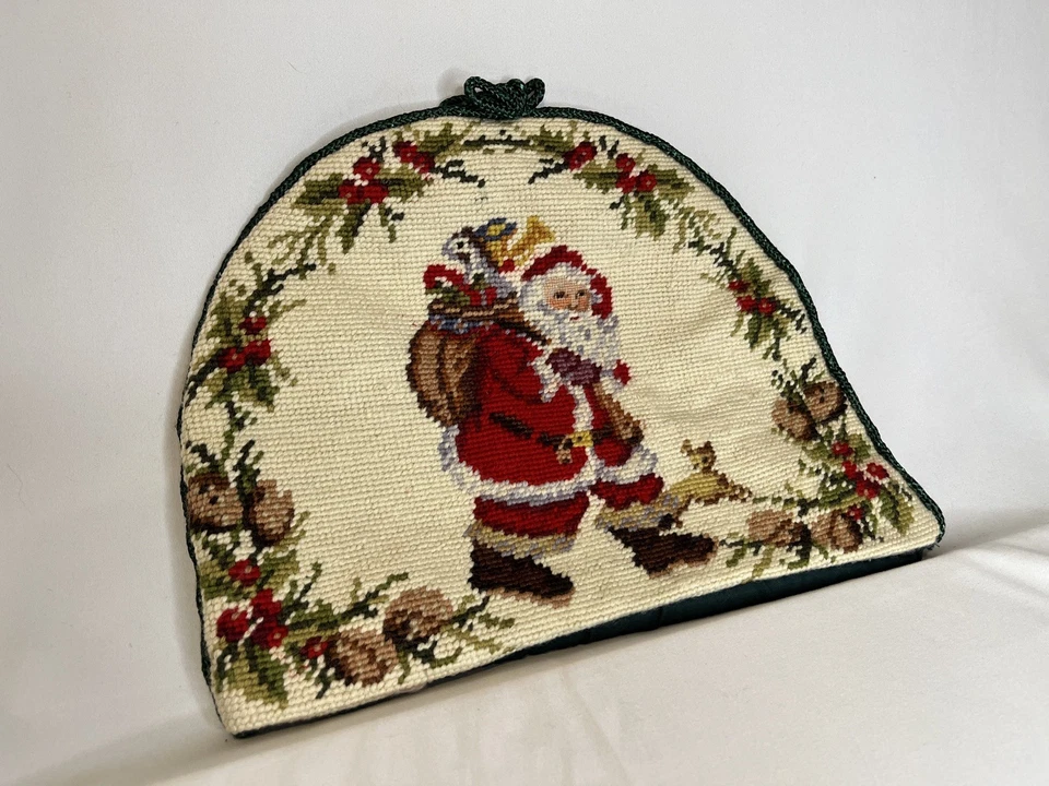 Acogedora tetera de lana/terciopelo vintage hecha a mano a punta de aguja casa de Navidad Santa Foto 4 de 4
