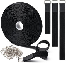 1" x 16Ft Hook and Loop Straps with 25 Metal Buckles - Black