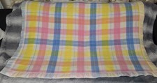 Vintage Acrylic Pastel Plaid Baby Blanket Nylon Trim