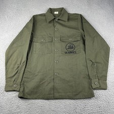 Vintage Us Navy Seabees OG-507 Button Up Shirt Size 14.5x33 Military