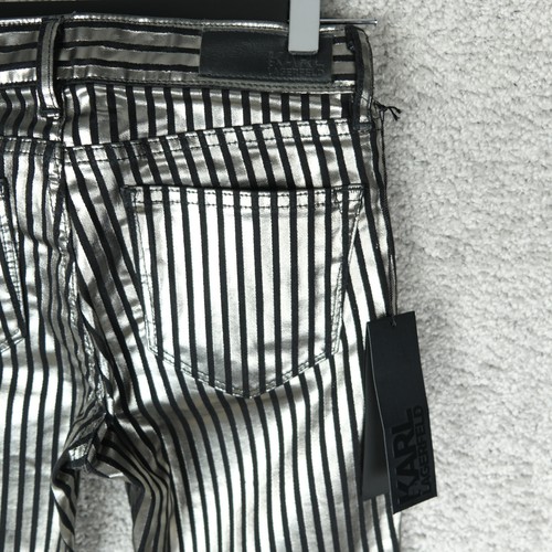 KARL LAGERFELD WOMEN'S JEANS W25 L30 COURTNEY 5-POCKET STRIPE BLACK SLIVER BNWT! - Picture 8 of 8