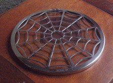 1941 English HALLMARKED STERLING SILVER/glass trivet/Birmingham assay-ADIE BROS