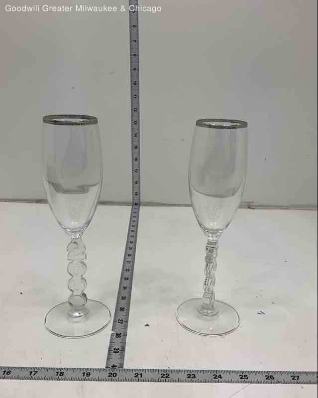 Cristal DArques Clear Silver Rim Millennium 2000 Champagne Glasses Crystal